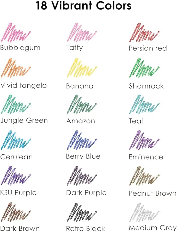 Grabie Glitter Gel Pens, 18 Colors Metallic Glitter Pens & Gel Ink Pens for Adult Coloring Books, Journaling, Drawing, Scrapbooking & DIY Crafts – Retractable Sparkle Pens, Smooth & Non-Toxic
