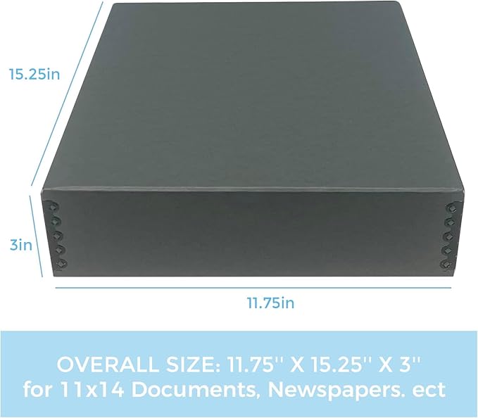 Lineco Museum Archival Storage Box, 11.75x15.25x3 in. Drop Front Design. Acid-Free with Metal Edge. Organize Photos, Pictures, Prints, Documents, Crafts, DIY. Gray, 2 Pack