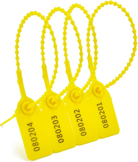 1000Pcs Plastic Tamper Shipping Seals Pull-Tite Security Seal Signage Numbered Fire Extinguisher Tags Zip Ties Labels Disposable Self Locking for Logistics, Luggage,Transport (Yellow, 1000pcs)