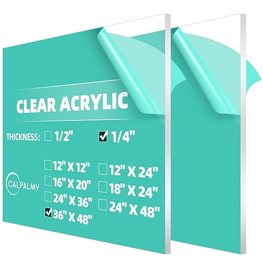 CALPALMY (2 Pack) 1/4" Thick Clear Large Acrylic Sheets - 36" x 48" Pre-Cut Plexiglass Sheets for Windows, Craft Projects, Signs, Display Cases, Sneeze Guard and More - Cut with Power Saw, Hand Tools