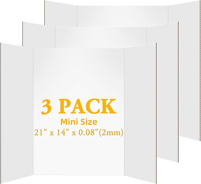 AKONEGE 3Pcs Small Trifold Poster Board, 21 x 14 inches White Tri Fold Poster Boards Corrugated Presentation Board Science Fair Display Boards for School Fun Projects, Exhibitions and Business