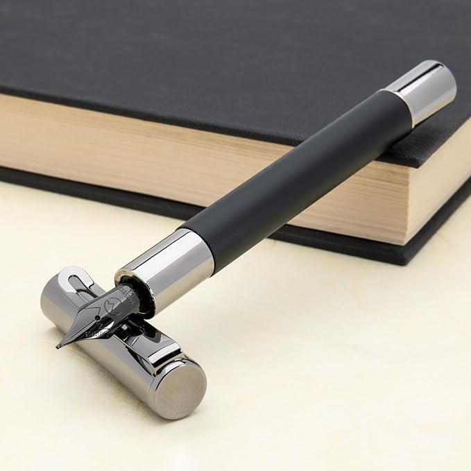 Monteverde USA Ritma Fountain Pen in Black – Medium Nib Balanced JoWo Stainless Steel Refillable Ink Cartridge/Converter – Perfect for Professionals & Writing Enthusiasts