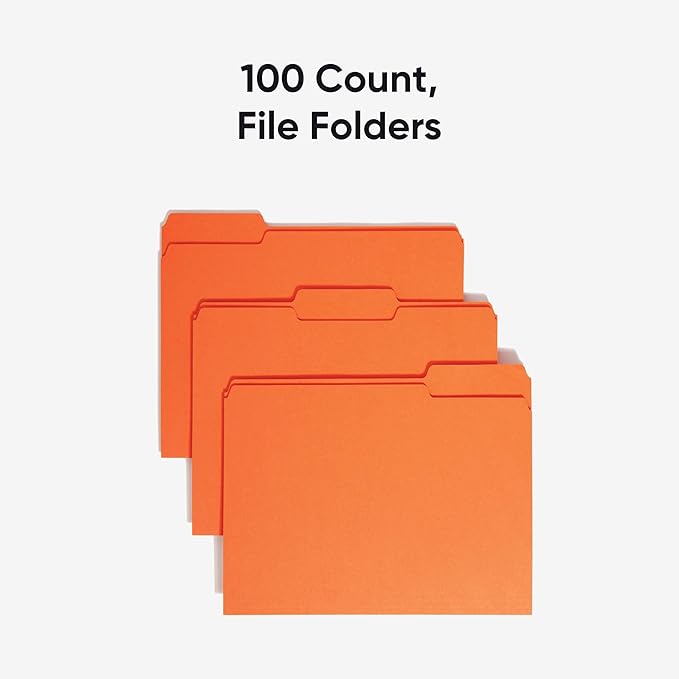 Smead Colored File Folder, 1/3-Cut Tab, Letter Size, Orange, 100 per Box (12543)