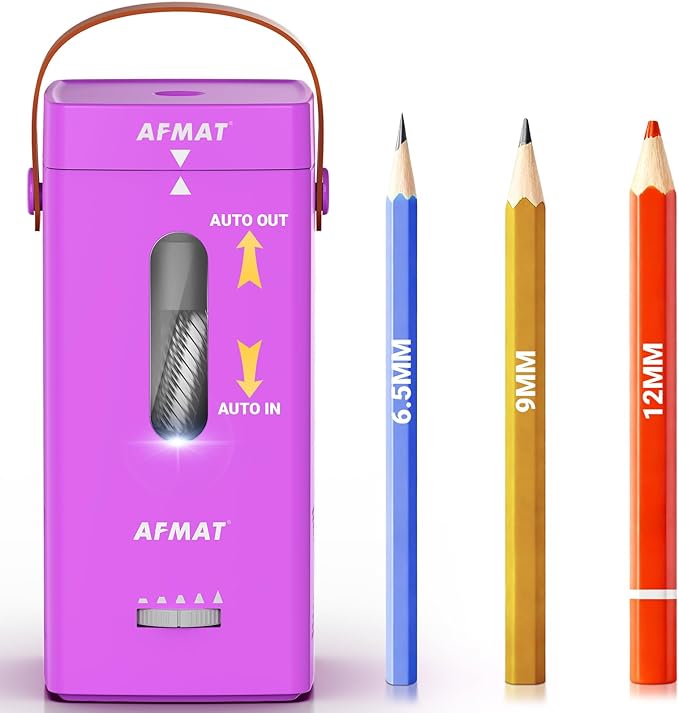 AFMAT Electric Pencil Sharpener, Fully Automatic Pencil Sharpener, Auto in & Out, Rechargeable Hands-Free Sharpeners for Jumbo & Colored Pencils (6.5-12mm), Portable for Home/Classroom/Office PSC6