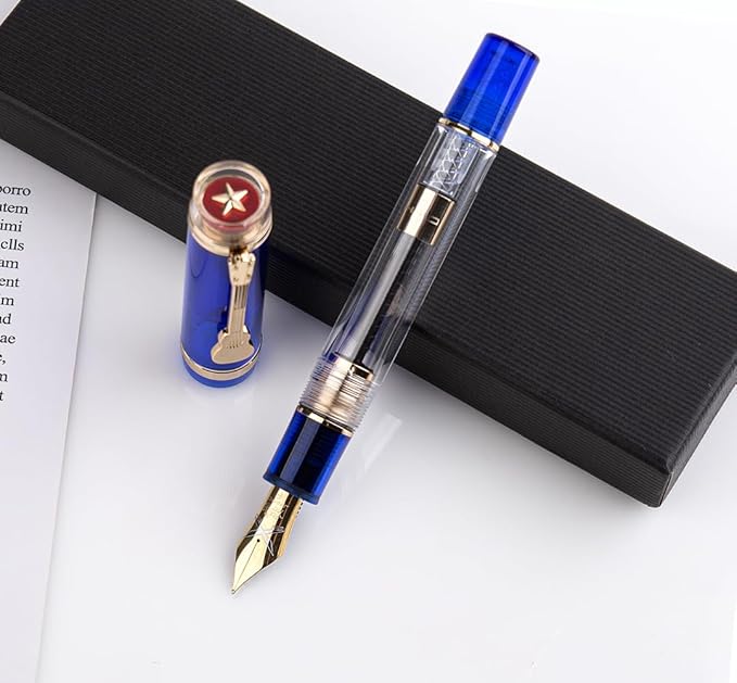 JINHAO 1935 Fountain Pen TIANDAO Series #8 Nib Ink Pen with Guitar-Shaped Clip and Ink Converter (F Nib 0.5mm, Blue)