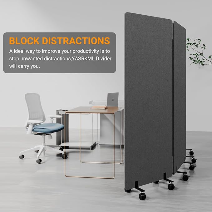 Soundproof Room Divider W/Wheels, 66in Office Dividers for Sound Proofing & Reducing, Sound Proof Dividers for Office Partitions Portable Acoustic Wall Divider (Dark Grey, 3 Panel+3 Panel)