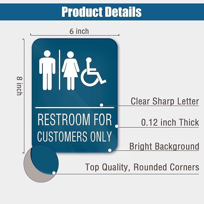 6x8 Inch Restrooms for Customer Only Sign Blue - Self-stick Door Wall Labels Sign for Offices Businesses House Home