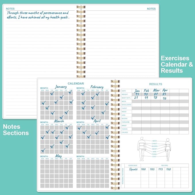 Fitness Journal for Women & Men - A5 Workout Journal/Planner Daily Exercise Log Book to Weight Loss, Gym, Muscle Gain, Bodybuilding Progress - Daily Personal Health & Wellness Tracker, Spiral-Bound,