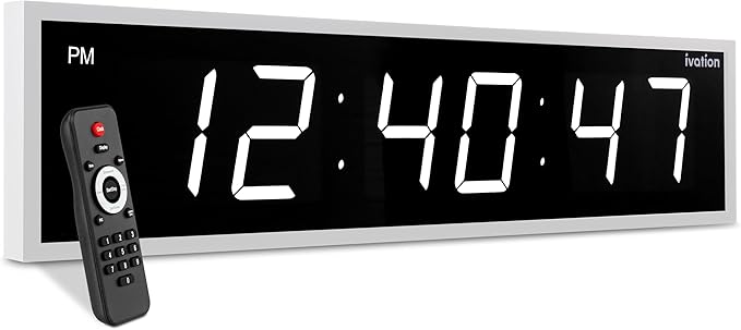 Ivation Huge Oversized 48" Large Digital LED Clock | Big Digital Clock w/Multi-Function Display – Stopwatch, Timer, Alarms, Temp & Date | 6 Brightness Levels, Time Memory & Remote (White)