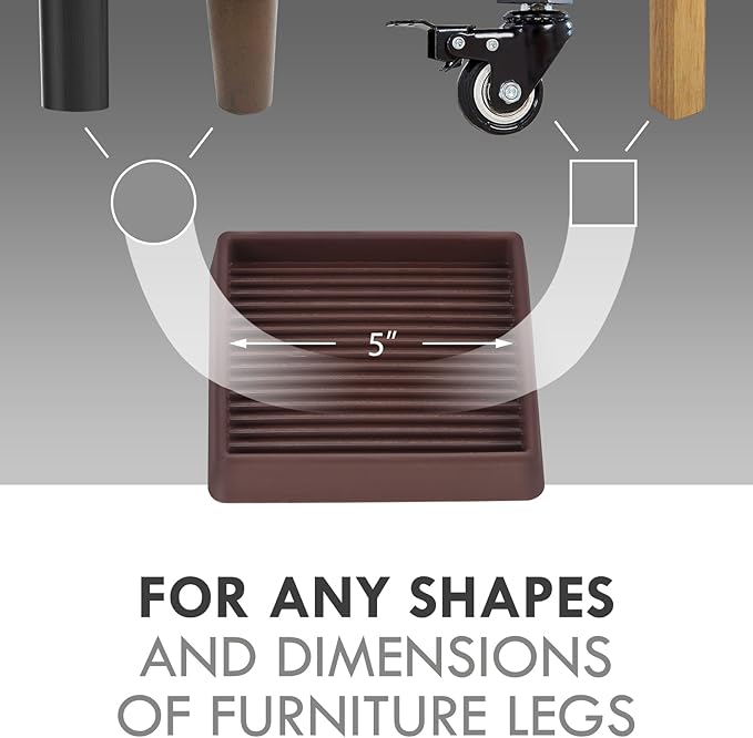 VOCOMO 5X5 Rubber Caster Cups, Non Slip Furniture Pads, Anti-Slip Gripper, Anti Skid Furniture Feet, Anti Slide Floor Protector for Bed Couch Stoppers - 8 Pack Brown