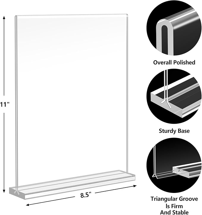 Enayplon Acrylic Sign Holder 8.5 x 11, Double Sided Sign Holder Stand, Plastic 12 Pack Table Paper Stand, Vertical Menu Flyer Stand, T Shape Table Flyer Holder