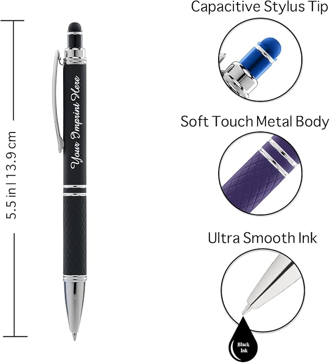 ExpressDesigns™ - Personalized Pens Gift Set - 2 Pack of Soft Touch Metal Pens w/gift box - Luxury Ballpoint Pen Custom Engraved with Name or Message (Black)