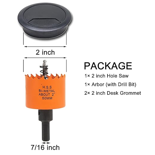 VIKITON Desk Grommet 2 inch with Hole Saw, Desk Cord Hole Cover Grommet for Cables, 2 PCS, Black