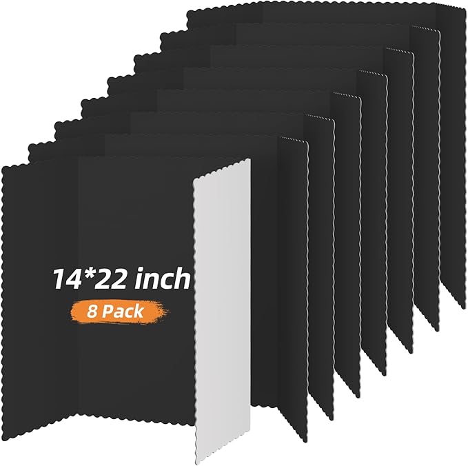 Henoyso 8 Pcs 14 x 22 Inch Black Trifold Poster Board Large Tri Fold Presentation White Display Board Foldable Paperboard for Science Fair School Business Project Exhibition