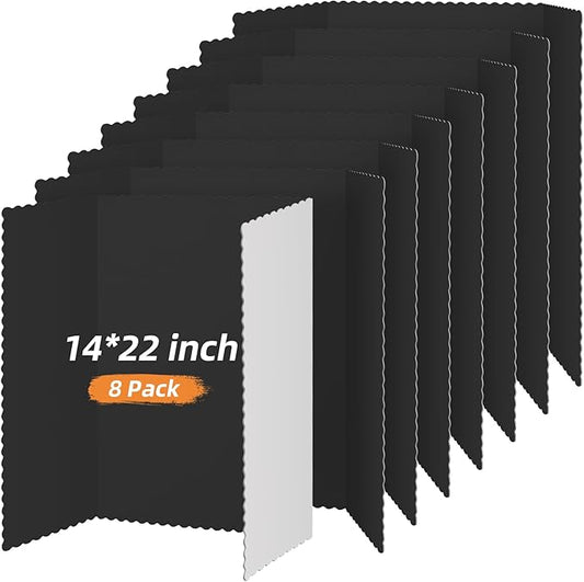 Henoyso 8 Pcs 14 x 22 Inch Black Trifold Poster Board Large Tri Fold Presentation White Display Board Foldable Paperboard for Science Fair School Business Project Exhibition