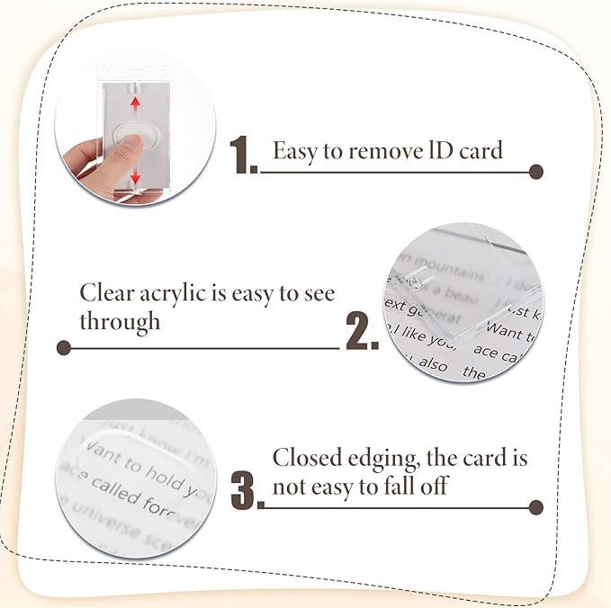 IMengjbang 50 Pack Hard Plastic Badge Holder, Vertical Clear ID Badge Name Card Holder with Easy Access Thumb Slot and Slot & Chain Holes for Office School IDs Credit Cards Driver’s Licenses and Passe