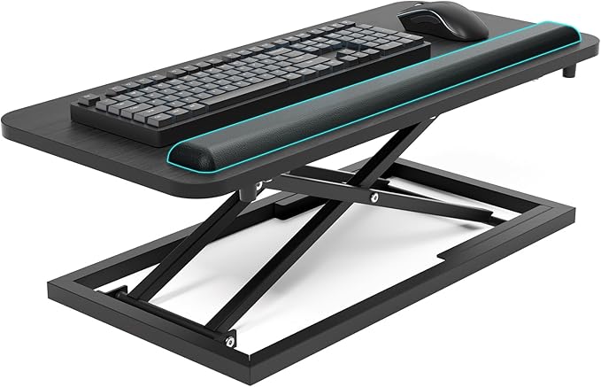 Omhuzsyo Standing Keyboard Tray Keyboard stand, Adjustable Height Keyboard and Mouse Riser for Desktop,For Ergonomic Sit Stand Workstations With Wrist Rest、Laptop Desk 26.7 x 11.7 Inch(Black)