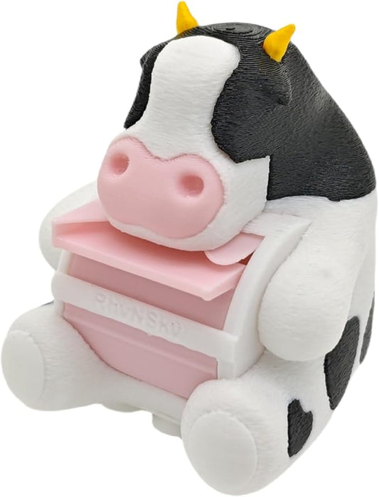 RhyNSky Cute Office Accessories - Stamp Roll Holder Postage Stamp Dispenser for Desk, No Stamps, 1.18" Core, Black Cow Design, C04