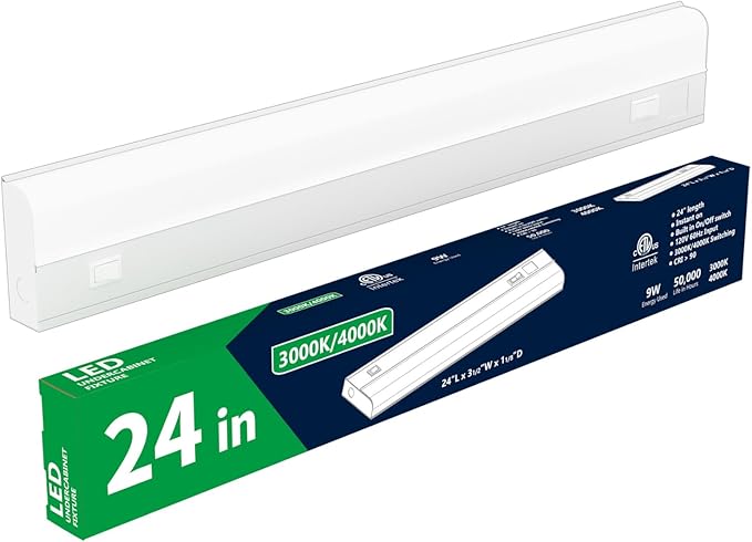 24 Inch Hardwired Under Cabinet Lights, 2 Colors - 3000K (Soft White) & 4000K (Cool White), Led Under Cabinet Lighting Hardwired, Dimmable Under Counter Lights for Kitchen, Under counter Light Fixture
