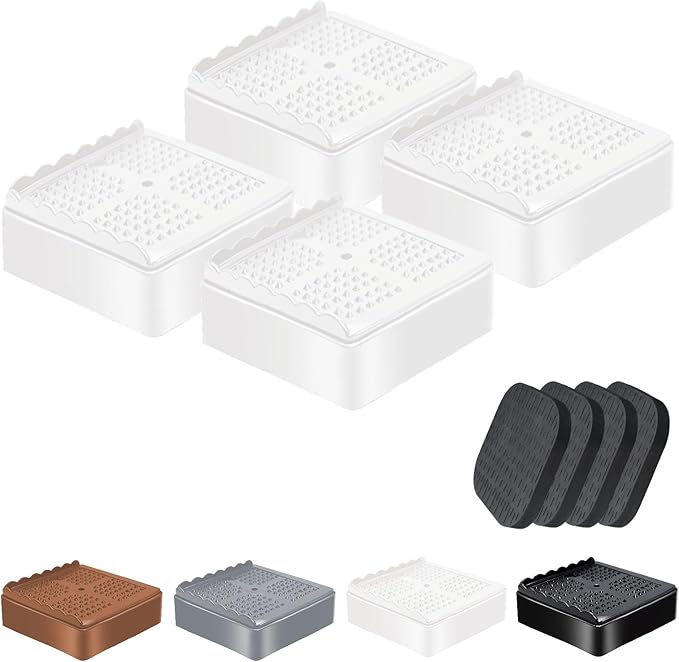 shouwuhho Furniture Risers, 4 Pack Bed Risers with Non-Slip Grip and Heavy Duty Support, 1 Inch 2 Inch 3 Inch 4 Inch Height Lift for Couch, Sofa, Table, Desk, Chair, Refrigerator - White, 1 Inch