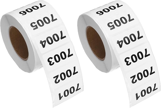 PATIKIL 0.8 x 1.6 Inch Inventory Number Sticker, 2 Roll 7001 to 8000 Consecutive Number Labels Self-Adhesive Labels Tag 1000 Stickers for Office Warehouse Numbering Classification, Black