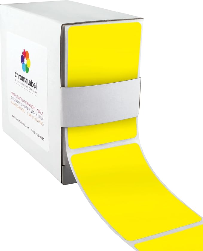 ChromaLabel 2 x 3 inch Permanent Color Code Rectangle Labels, 250 Labels per Dispenser Box, Yellow
