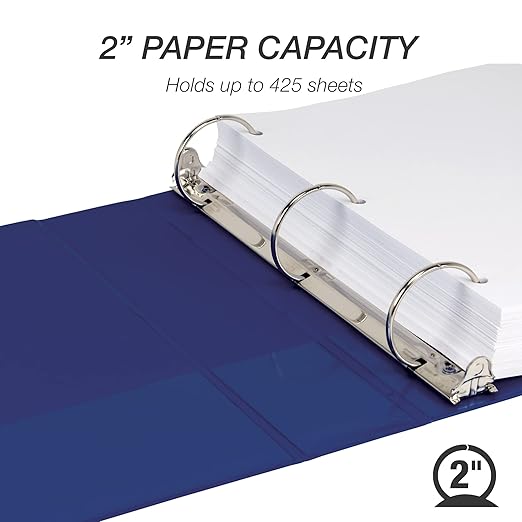 Samsill 2 Inch 3 Ring Binder, Made in USA, Economy Round Ring, Clear View Cover, 425 Sheet Capacity - for School, Home, Office - Dark Blue