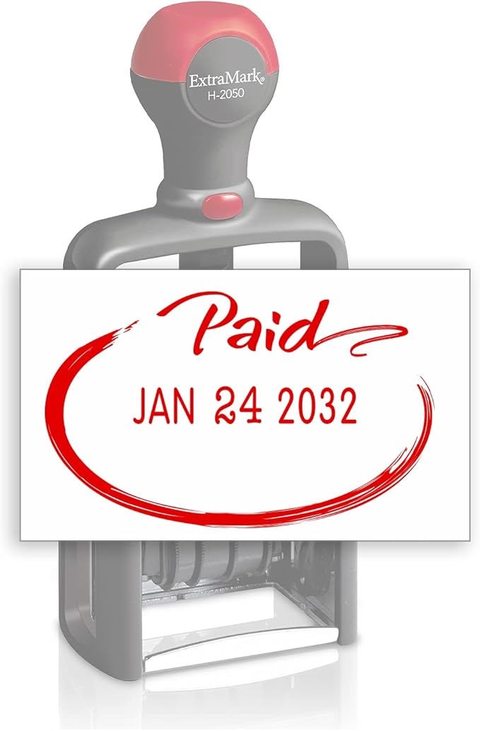 Heavy Duty Style Office Date Stamp with Paid - Self Inking Dater - Style C - Red Ink Color