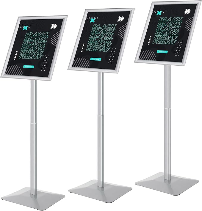 Golemas Sign Stand for Display, 11lbs Integrated Rod Heavy Duty Pedestal Floor Signage Stand Holder, for Outdoor or Indoor Advertising (11 x 17, Silver, 3Pack)