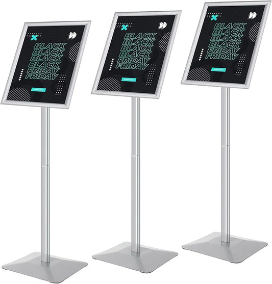 Golemas Sign Stand for Display, 11lbs Integrated Rod Heavy Duty Pedestal Floor Signage Stand Holder, for Outdoor or Indoor Advertising (11 x 17, Silver, 3Pack)