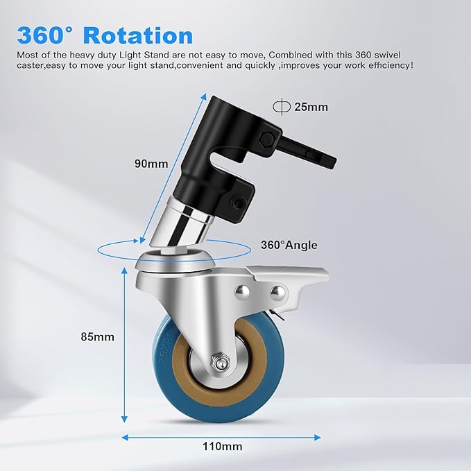 Soonpho Adjustable 10ft/3.3m Heavy Duty Light Stand with Boom Arm and Wheels,100% Stainless Steel Reflector C-Stand with Grip Head & Sandbag &Clamps,for Studio Video Reflector,Monolight,Softboxes