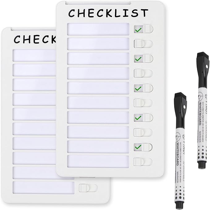 2-Pack Magnetic Dry Erase Checklist Board – Reusable Whiteboard Task Planner with Sliding Checkmarks, Includes Cards & Mounting Tape