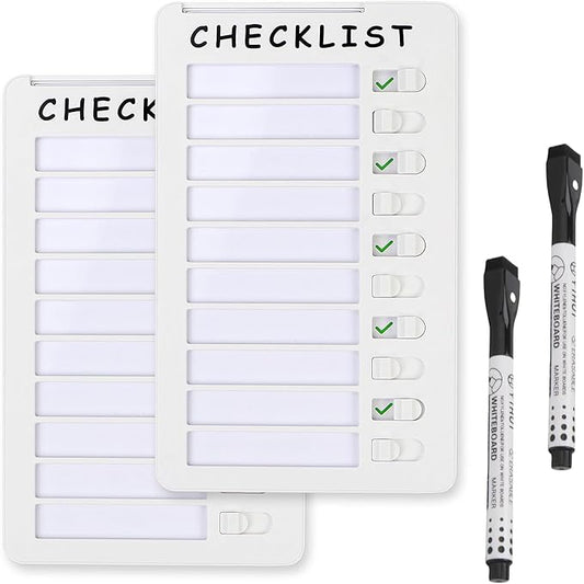 2-Pack Magnetic Dry Erase Checklist Board – Reusable Whiteboard Task Planner with Sliding Checkmarks, Includes Cards & Mounting Tape