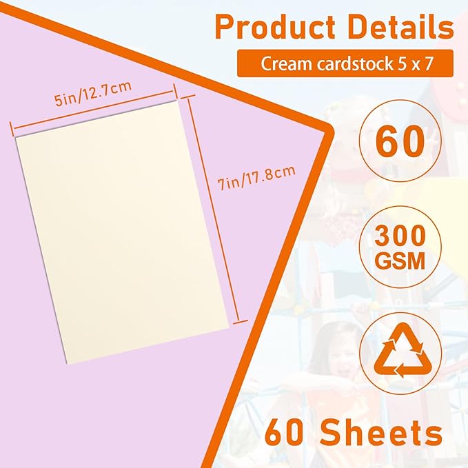Guakicae 60 Sheets Cream Cardstock 5 x 7 Ivory Paper, 300gsm/110lb Heavyweight Flat Off White Card Stock Printer Paper for DIY Card Making, Business Cards, Thank You Cards, Certificates, Menus