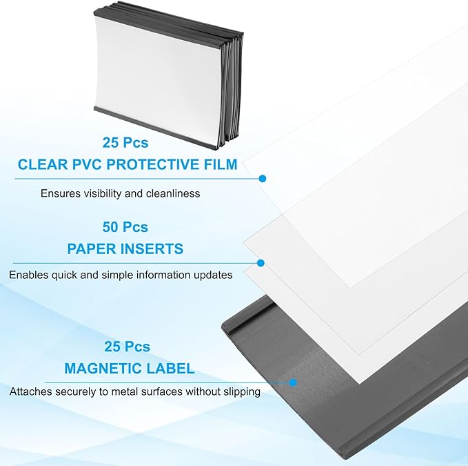 PATIKIL Magnetic Label Holder 4" x 3" with Paper Inserts, 25 Pcs C Channel Magnetic File Cabinet Labels Shelf Data Card Holder Signs for Metal Racks Shelves Whiteboard Tool Box