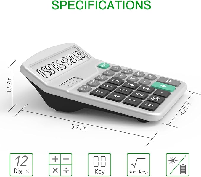 Splaks 4 Pack Standard Functional Desktop Calculator - Solar and AA Battery Dual Power Electronic Calculator with 12-Digit Large Display (2 Basic Black & 2 Updated Silver)