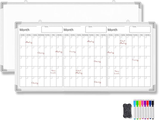 Lincia 36" x 18" Magnetic Horizontal 3 Month Dry Erase Calendar for Wall Undated Dry Erase Wall Calendar Planner Aluminum Frame Whiteboard Calendar for Home Office Projects Wall Fridge