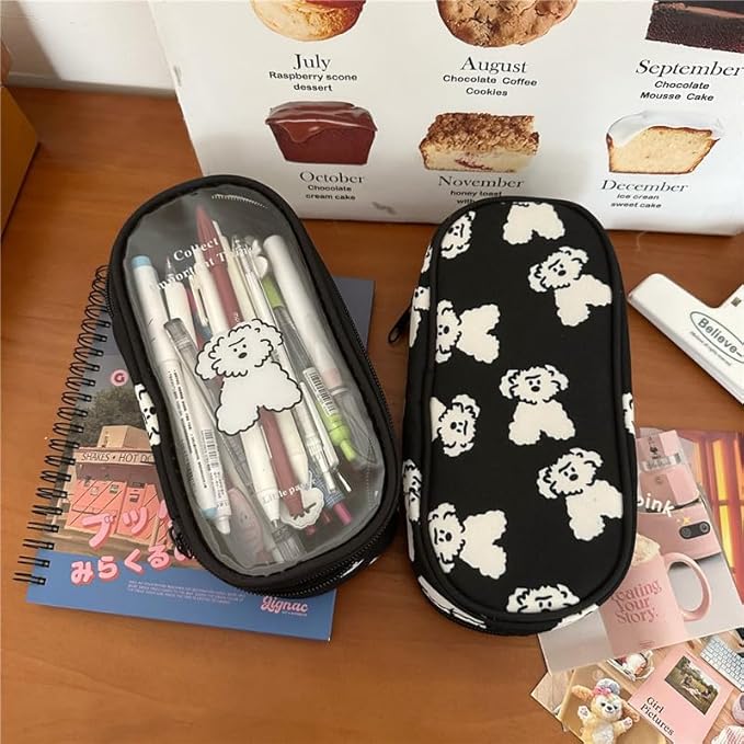 Cute Puppy Japanese Pencil Case Clear Case Large Capacity Canvas PVC Aesthetic Pen Holder Pencil Pouch Box