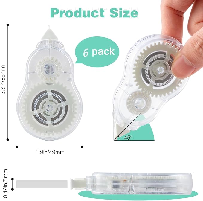 M&G White Correction Tape, Easy to use applicator for Instant Corrections, 39.37 Ft/Pack,for Office (6 Pack, 12M/472"x 0.2")