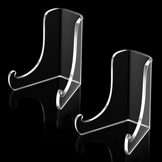 Chunful 2 Pieces Acrylic Plate Stands Clear Acrylic Easels Display Stands with Deep Support Shelves for Display Card Holder Photos Book Picture Table Top Holder Home Decors (3.5 x 3.5 x 4.5 Inch)