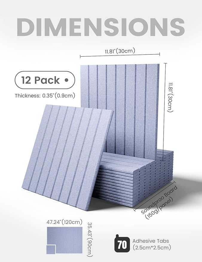 Fluxynara Large Felt Bulletin Board 48" x 36" Cork Board Alternative-12 Pack with 70 Safe Removable Adhesive Tabs, Cork Boards for Walls for Home Office Classroom Pin Board (Soft Periwinkle)