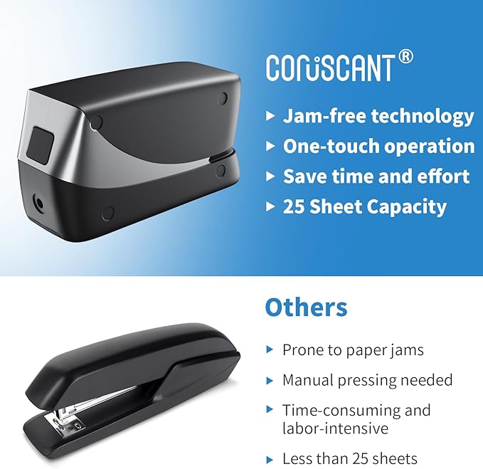 Coruscant Electric Stapler, Heavy Duty Desktop Stapler, Includes 2000 Staples and 1 Staple Remover, No-Jam Automatic AC or Battery Powered, 25 Sheet, Professional for Office Home School Use