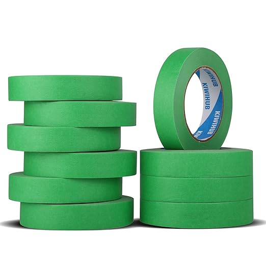 KIWIHUB Green Painters Tape,1 inch x 60 Yards x 10 Rolls (600 Yards Total) - Medium Adhesive Masking Tape for Painting,Labeling,DIY Crafting,Decoration and School Projects