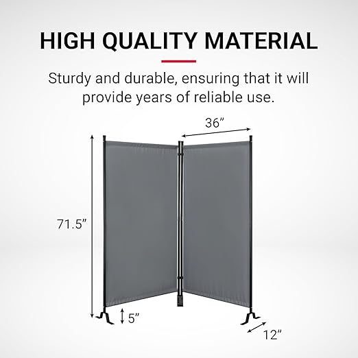 Proman Products - Galaxy 2 Panel Section Privacy Folding Screen Divider, Water Repellent Fabric Room Divider with Black Powder Coated Metal Frame for Indoors or Outdoors (Gray)