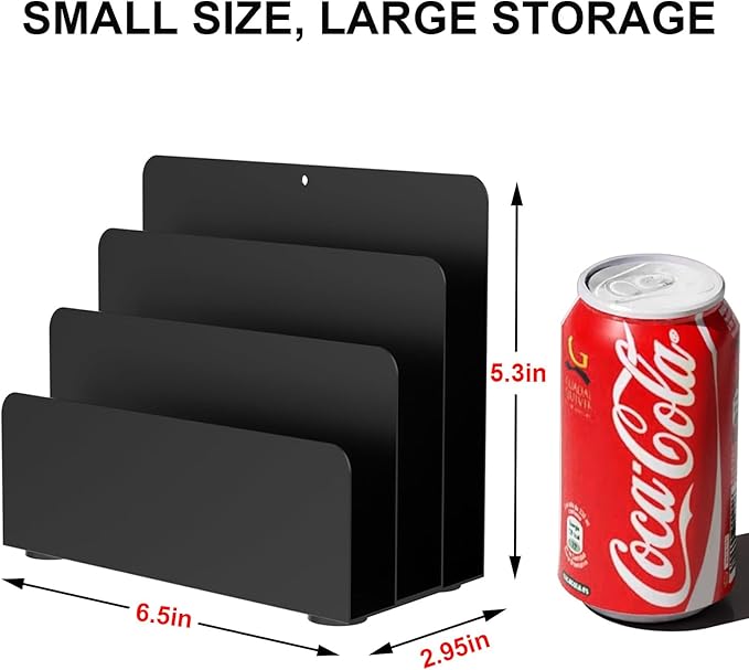 OUTIOE Mail Organizer Countertop, Small Desk File Organizer, Metal File Holder - Essential Workspace Organizers for Office Desk, Home Office (Black)