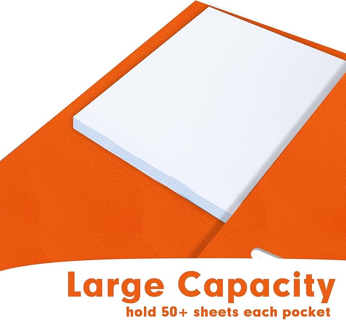 Two Pocket Folders, RAZCC 50 Pack 2 Pocket Folders Fit Letter Size Paper, Paper Folders with Pockets for School Office Business Home (Orange)