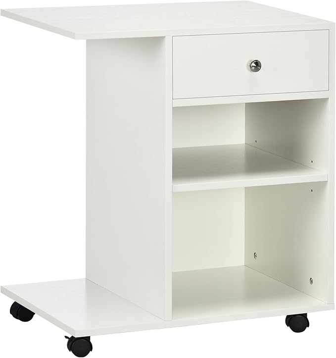Zateety Mobile Printer Stand, Rolling File Cabinet Cart with Wheels, Adjustable Shelf, Drawer and CPU Stand, White