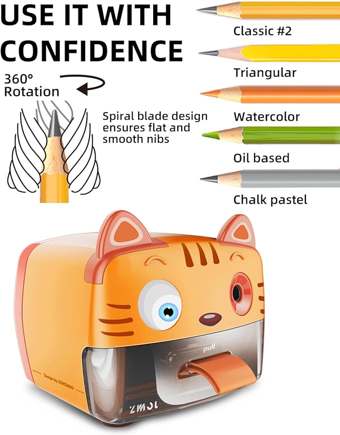 ZMOL Heavy Duty Electric Pencil Sharpener for Classroom,Cute Pencil Sharpener Plug in for Kids,Auto-Stop Pencil Sharpeners Plug in for No.2 / Colored Pencil