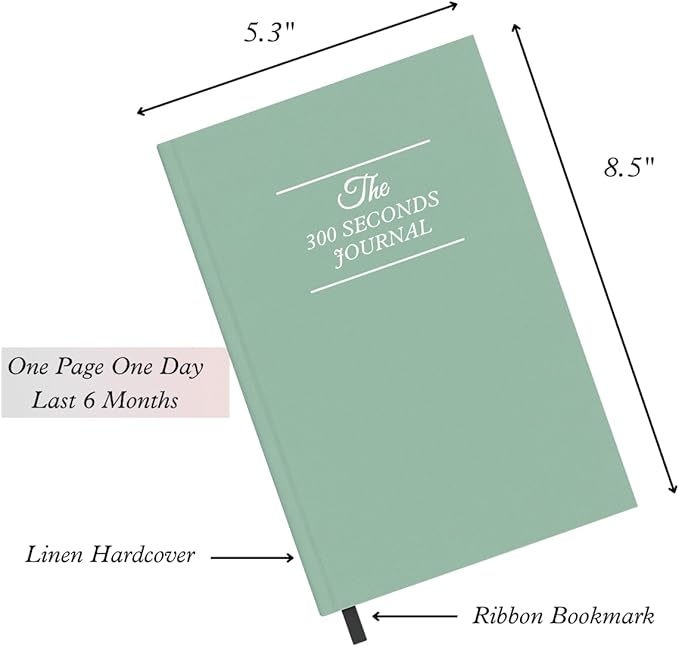 Gratitude Journal for Women & Men – 5 Minute Guided Daily Journal with Prompts for Mindfulness, Self Care & Positive Thinking, 300 Seconds Daily Reflection, Light Green Linen Cover, 2025 Edition