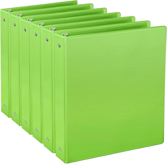 CIXILDTS 3 Ring Binders, Standard Round Ring Binder Fit Letter Size Paper, Presentation 1-Inch Binders, 6-Pack, Green